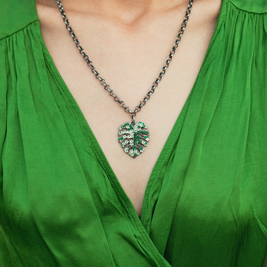 leaf fahrradanhänger Halskette mit Blatt-Anhänger "green leaf" – Goldknopf